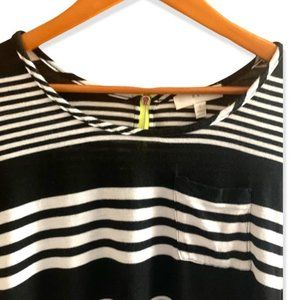 KENAR Black/White Striped Short Sleeve SOFT Shirt Bright Yellow Zipper-Sz Small
